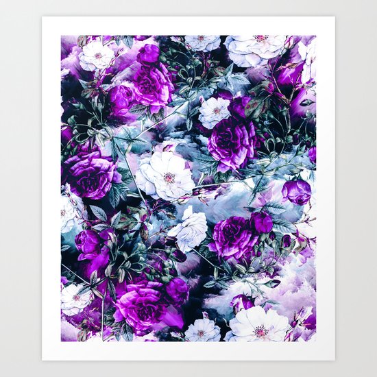 Flowers on Blue Art Print