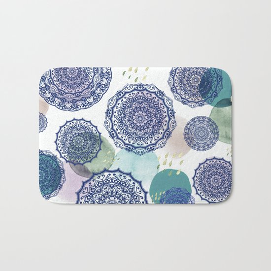 Fall Love Mandala in Blue Bath Mat