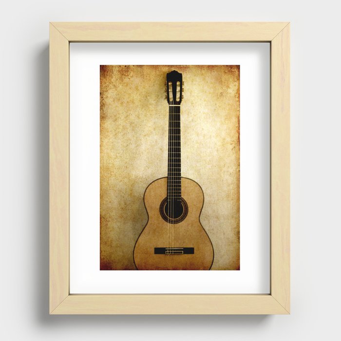 Classical guitar in grunge image Recessed Framed Print