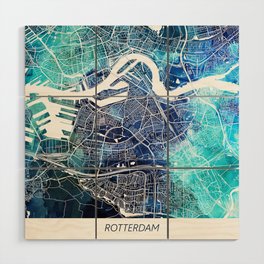 Rotterdam Map Netherlands Holland Map Navy Blue Turquoise Watercolor Wood Wall Art