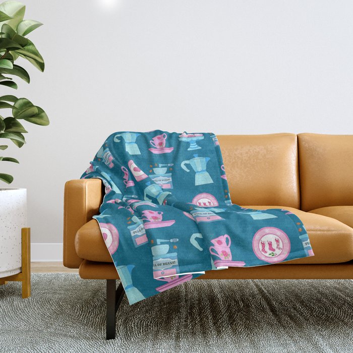 Christmas coffee dream in pink and blue Throw Blanket