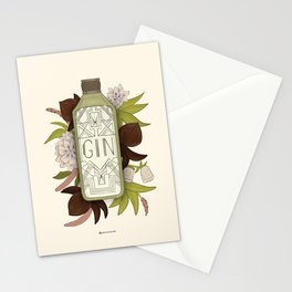 Gin Bottle in a sea of Flowers Stationery Cards
