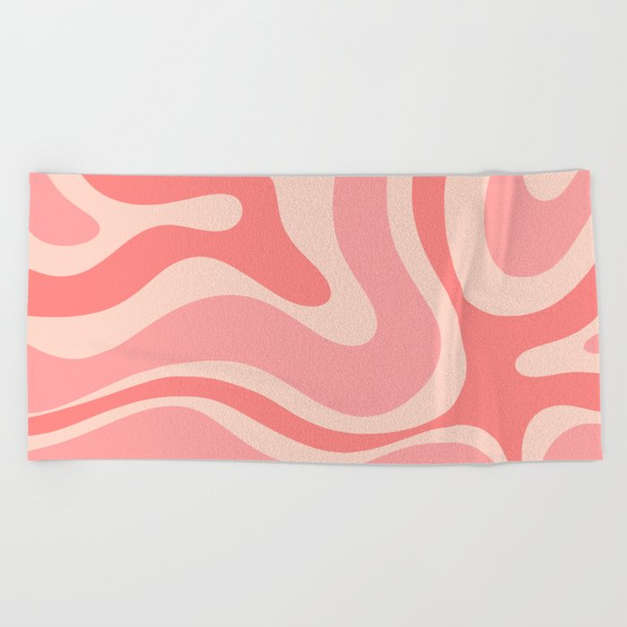Blush Pink Modern Retro Liquid Swirl Abstract Pattern Square Beach Towel