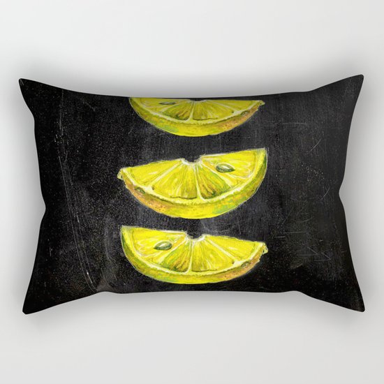 Lemon Slices Black Rectangular Pillow