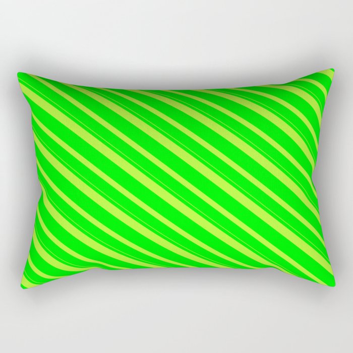 Lime and Light Green Colored Lines/Stripes Pattern Rectangular Pillow