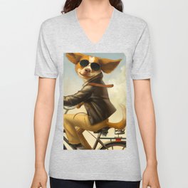 Anthropomorphic dog riding a bicycle V Neck T Shirt