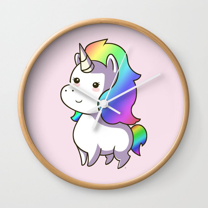 Super Cute Rainbow Unicorn Kawaii Wall Clock By Steelartstudios