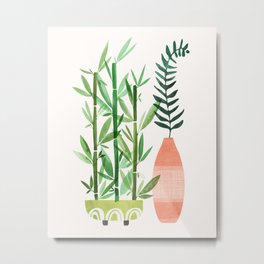 Bamboo and Fern Still Life Metal Print | Still Life, Painting, Greenery, Illustration, Whimsical, Colorful, Bamboo, Art, Cute, Contemporary 