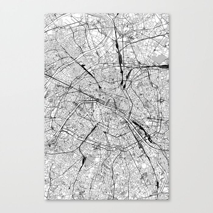 Paris White Map Canvas Print
