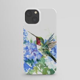 Hydrangea Flowers and Ruby Throat Hummingbird iPhone Case