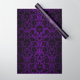 Purple and Black Damask Pattern Design Wrapping Paper