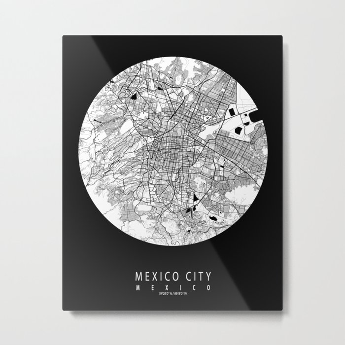 Mexico City Map - Full Moon Metal Print