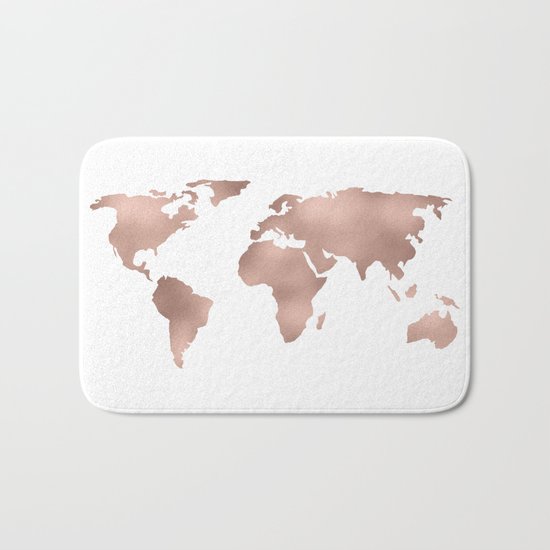 World Map Rose Gold Shimmer Bath Mat