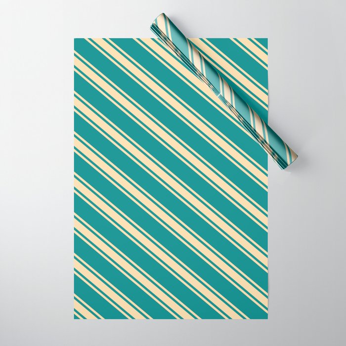 Dark Cyan and Tan Colored Striped Pattern Wrapping Paper