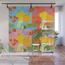 Retro Modern Mixed Summer Fruits and Vegetables Wall Mural