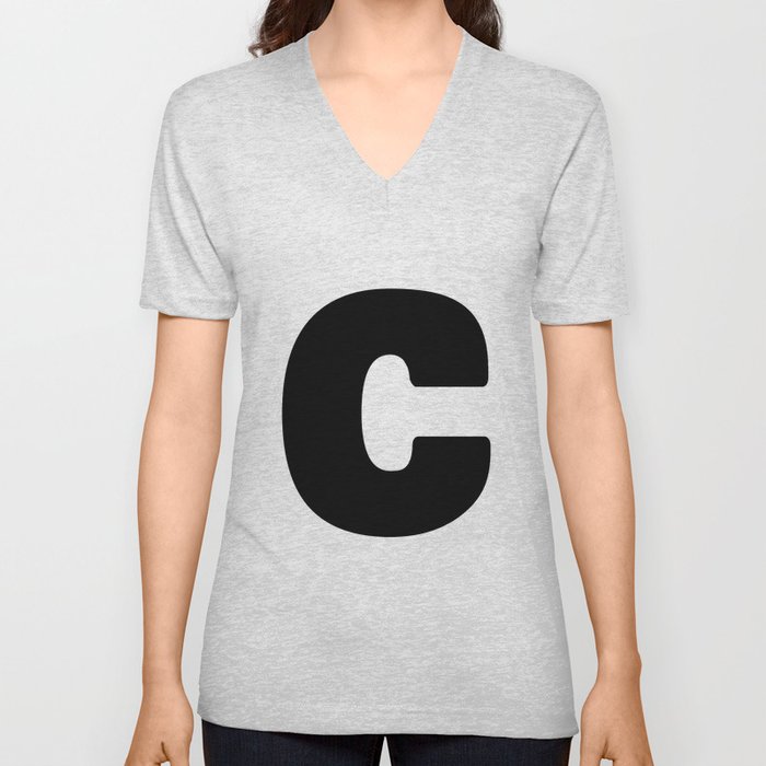 C (Black & White Letter) V Neck T Shirt