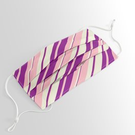 [ Thumbnail: Light Pink, Beige, and Purple Colored Lined/Striped Pattern Face Mask ]