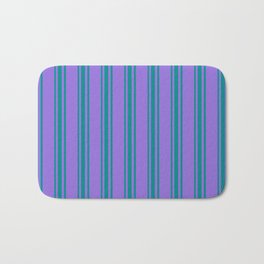 [ Thumbnail: Purple & Dark Cyan Colored Stripes Pattern Bath Mat ]
