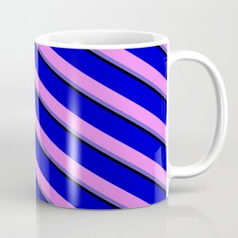 [ Thumbnail: Blue, Violet, Slate Blue, and Black Colored Lines Pattern Coffee Mug ]