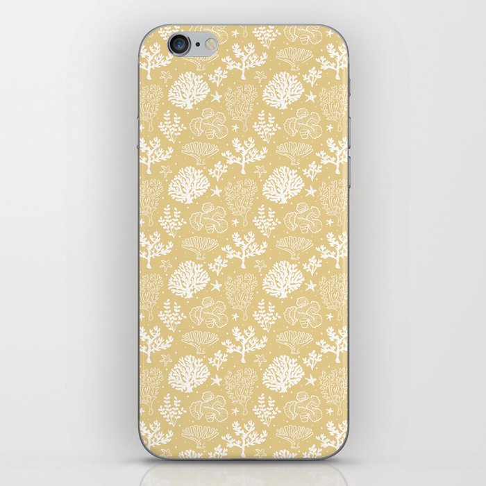 Beige And White Coral Silhouette Pattern iPhone Skin