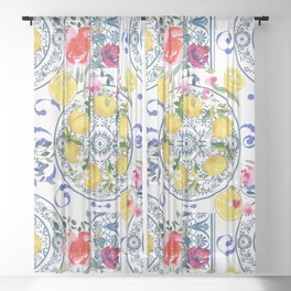 Lemon wreath,majolica Sicilian style art Sheer Curtain