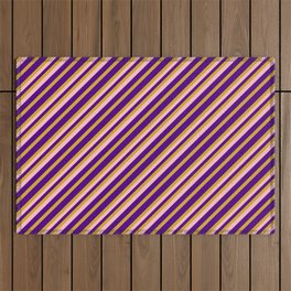 [ Thumbnail: Indigo, Goldenrod & Pink Colored Pattern of Stripes Outdoor Rug ]