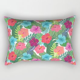 Hibiscus and tropical leaves Rectangular Pillow