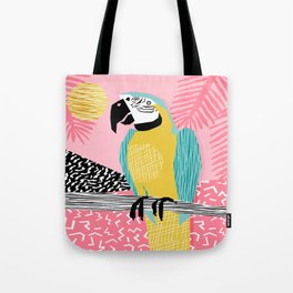 Holy Moly - memphis throwback retro neon bird macaw tropical island pop art bird watching 1980s Tote Bag