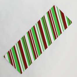 [ Thumbnail: Maroon, White, and Lime Green Colored Striped/Lined Pattern Yoga Mat ]