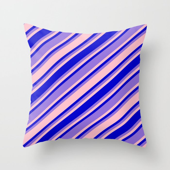 Pink, Blue, and Purple Colored Pattern of Stripes Throw Pillow