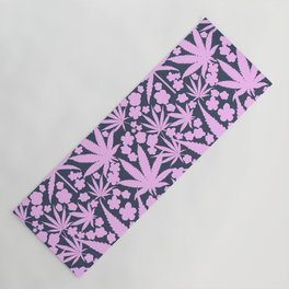 Pink On Navy Retro Modern Cannabis And Flowers  Yoga Mat