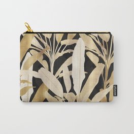  Tropical Gold Banana Leaves Black Pattern Carry-All Pouch