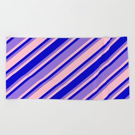 [ Thumbnail: Pink, Blue, and Purple Colored Pattern of Stripes Beach Towel ]