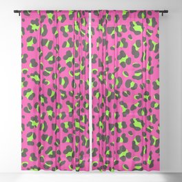 80s Neon Pink and Lime Green Leopard Sheer Curtain
