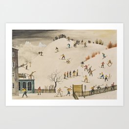 The Practice Slope winter skiing landscape painting by Franz Sedlacek  Art Print