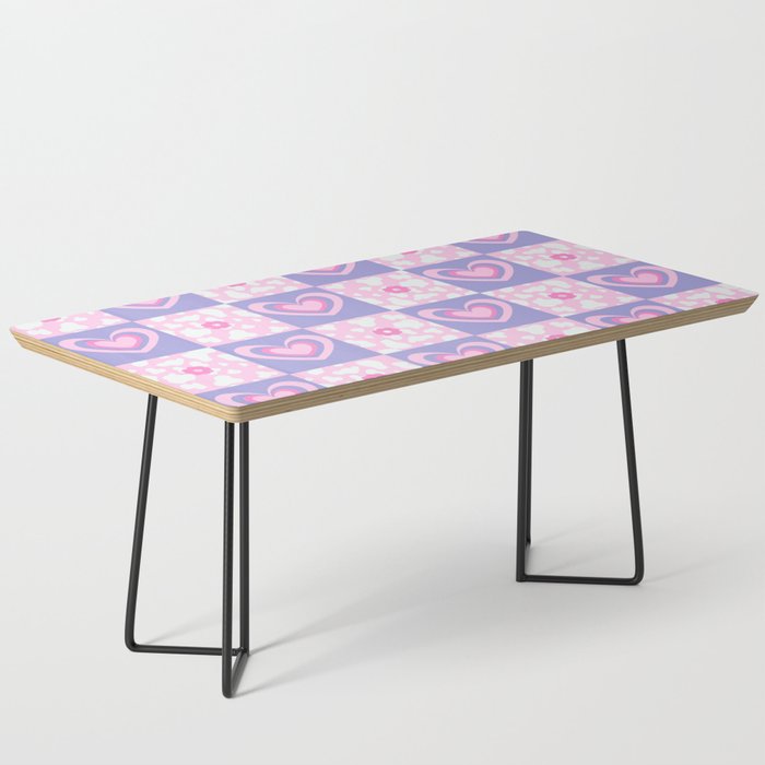 Hearts + Howdy Cow Spots + 70s Flowers on Checker Coffee Table