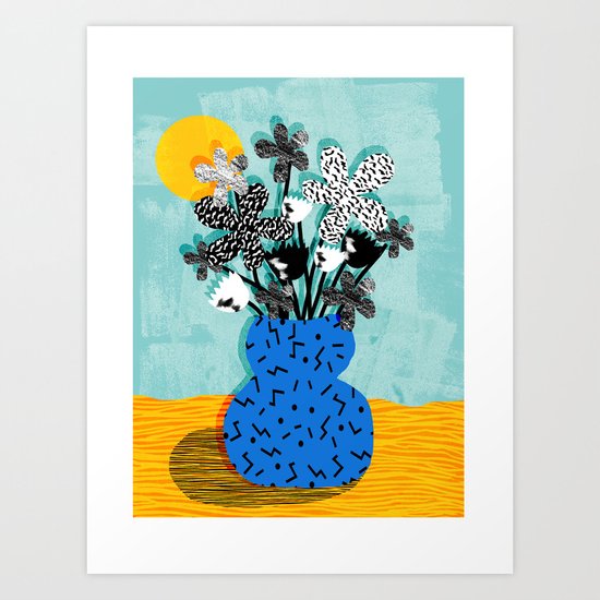 Fave - memphis throwback retro still life flower vase with floral bouquet abstract Art Print