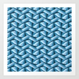 Blue and Turquoise Abstract Striped Geometric Pattern Art Print