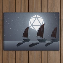 Boats in the Ocean Starry Night D20 Dice Full Moon Tabletop RPG Landscape Outdoor Rug