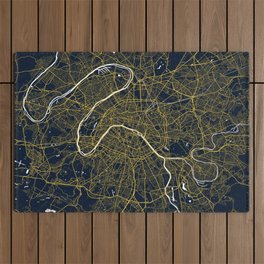 Paris City Map of France - Gold Art Deco Outdoor Rug