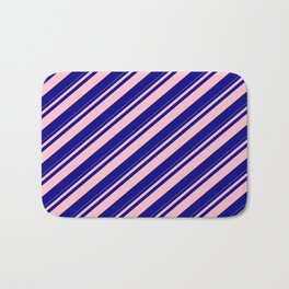 [ Thumbnail: Pink & Blue Colored Striped Pattern Bath Mat ]