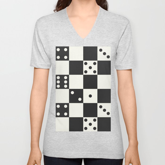 Checkered Dice Pattern (Creamy Milk & Dark Charcoal Color Palette) V Neck T Shirt