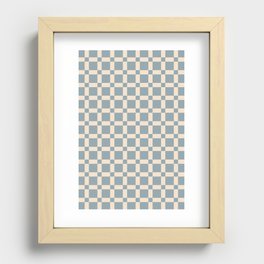 Contemporary Retro Checkerboard Pattern Cream & Cinder Blue Recessed Framed Print