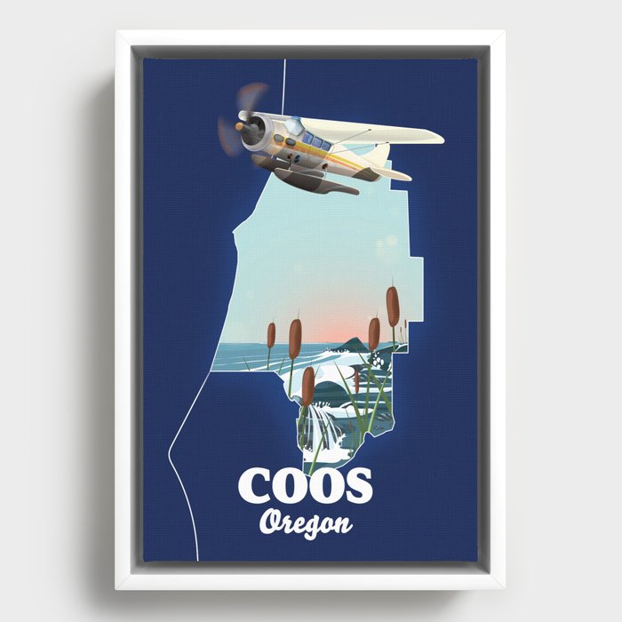  Coos Oregon Travel map Framed Canvas
