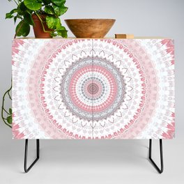 Boho Pink Silver Pastel Mandala Credenza | Geometric, Simple, Mandalas, Digitalart, Basic, Mandala, Shabbychic, Abstract, Simplistic, Modern 