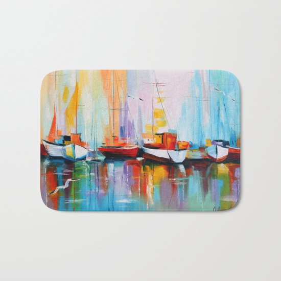 Boats at the dock Bath Mat