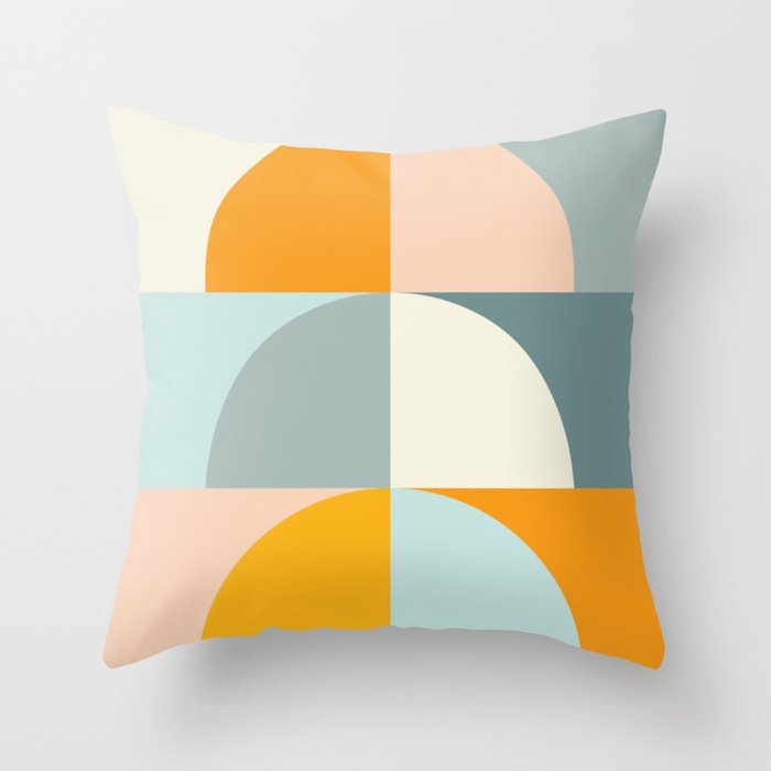 Summer Evening Geometric Shapes in Soft Blue and Orange Throw Pillow
