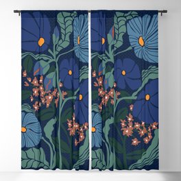 Klimt flower dark blue Blackout Curtain