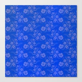 Blue White Silk Metallic Floral Modern Collection Canvas Print
