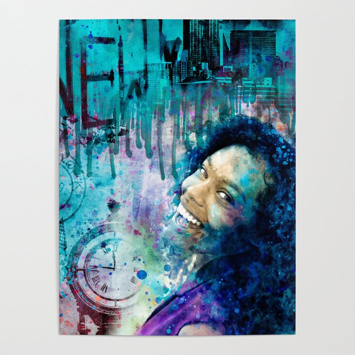 Mixed Media Street Art Woman Portrait Poster